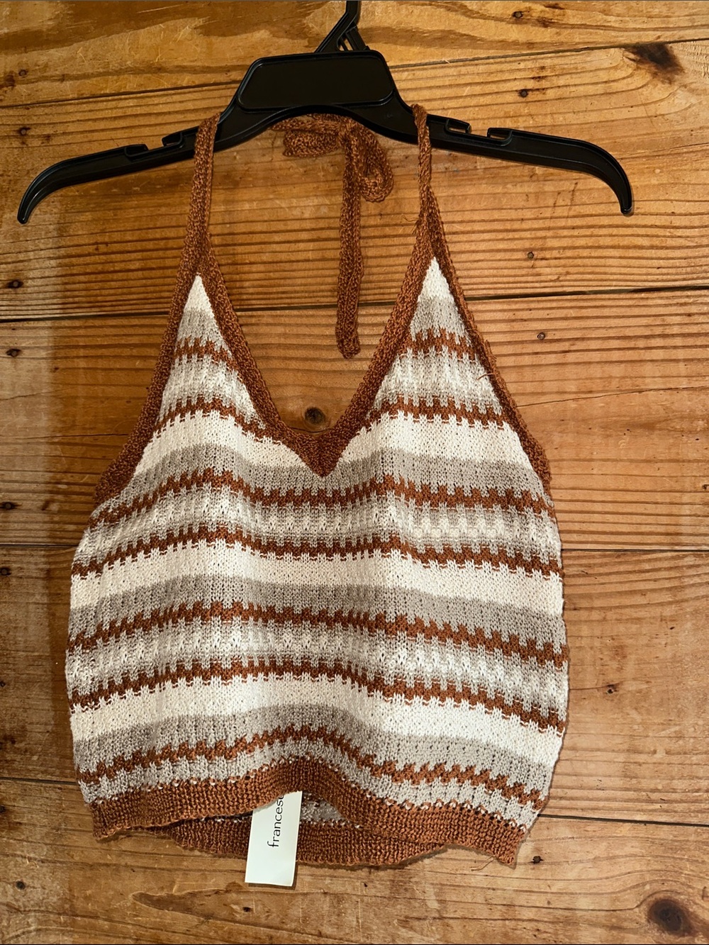 NWT Dee Elly Striped Knit Halter Crop Top in Rust and Cream